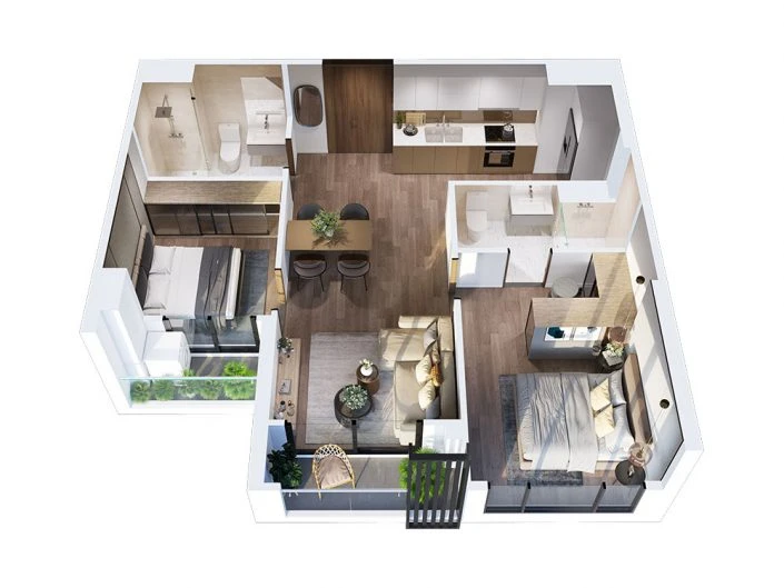 Căn hộ 2PN 60 - 61 m2