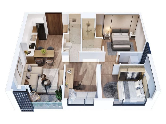 Căn hộ 2PN+1 63 - 64 m2