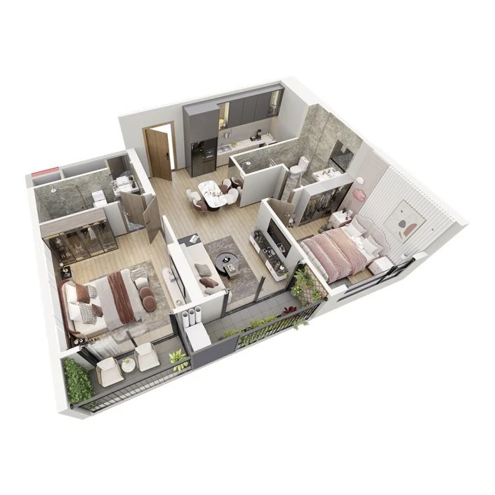 Căn hộ 2PN 63.4 m2