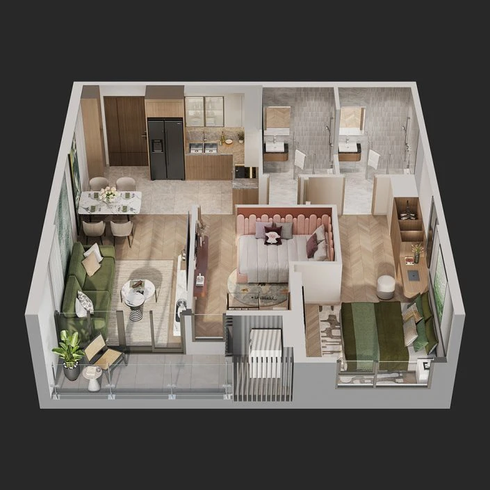 Căn hộ 2PN 66.7 m2