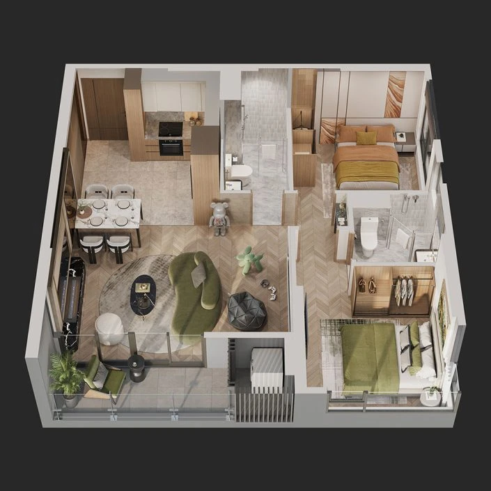 Căn hộ 2PN+1 67.9 m2
