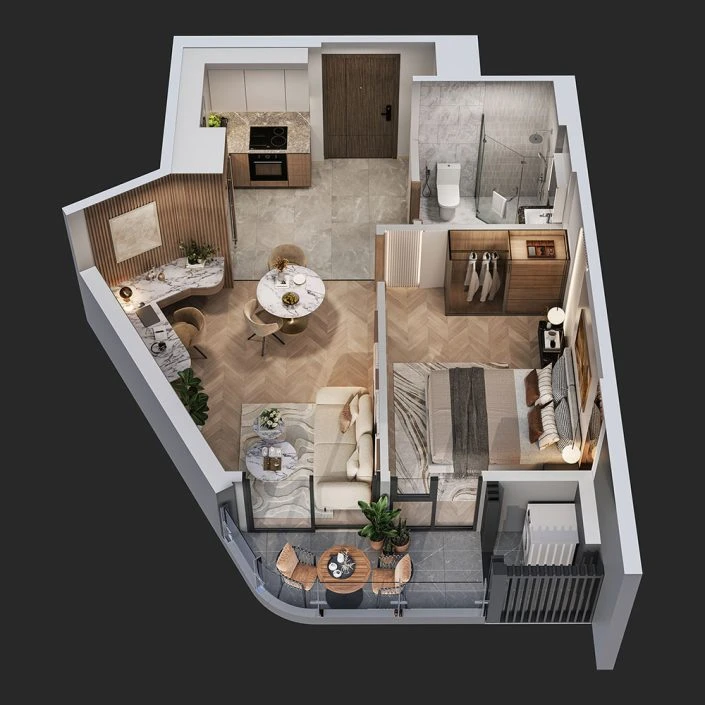 Căn hộ 1PN+1 45.2 m2