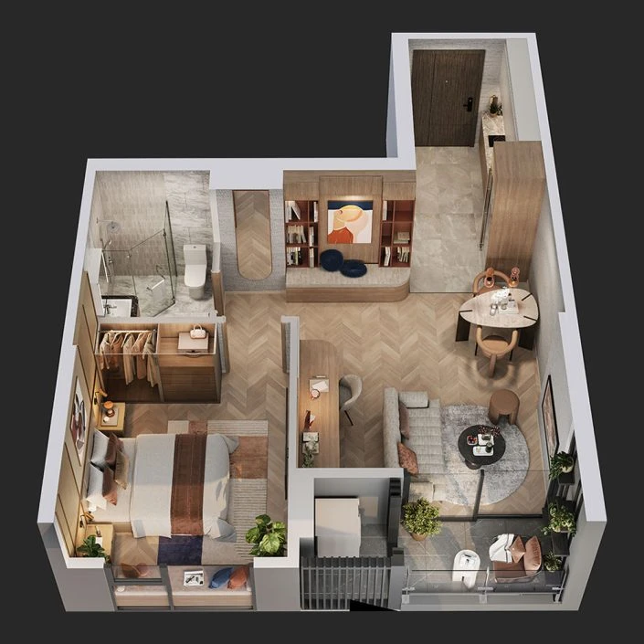 Căn hộ 1PN+1 45.1 m2