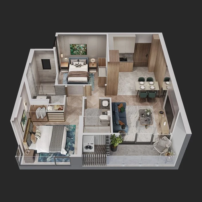 Căn hộ 2PN 62 m2